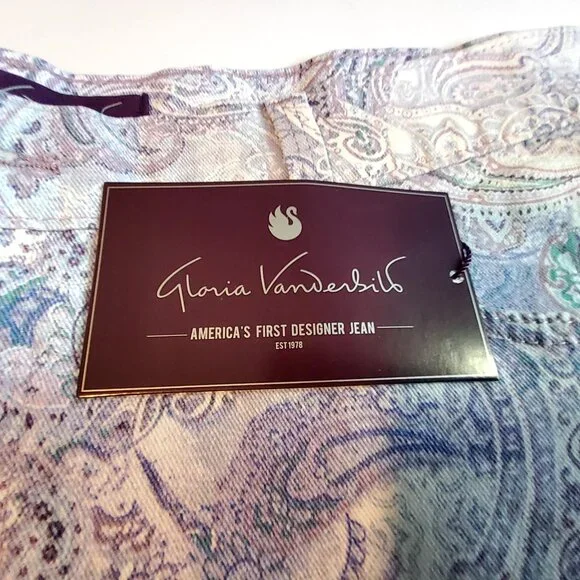 Gloria Vanderbilt Amanda Capri Jeans Lavender Kiss Prussian Paisley Print Size18 - Picture 5 of 16